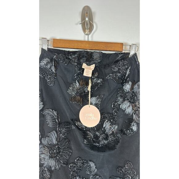CAMILA COELHO Pull On Set Embroidered Floral Black Top And Maxi Skirt Sz XS NWT - Picture 8 of 10